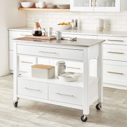 ACME Ottawa Kitchen Cart; Stainless Steel & White YF