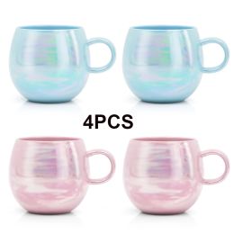 4PCS/Set Ceramic Gift Mugs Glossy Stoneware Coffee Mugs Microwave Use Safe 2pcs Blue 2pcs Pink for Valentine's Day gifts, Thanksgiving gifts, Christma