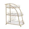 Golden Mobile Bar Cart Serving Wine Cart with Wheels; 3-tier Metal Frame Elegant Wine Rack for Kitchen; Party; Dining Room and Living Room