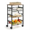 Kitchen Storage Rolling Cart;  Kitchen Cart with Lockable Wheels;  4 Tier Metal Wire Basket Shelf Rolling Storage Cart ; Black