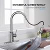 Kitchen Faucet- 3 Modes Pull Down Sprayer Kitchen Sink Faucet; Brushed Nickel Kitchen Faucet Single Handle; 1or3 Holes with Deck Plate; 100% Lead-Free