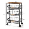 Kitchen Storage Rolling Cart;  Kitchen Cart with Lockable Wheels;  4 Tier Metal Wire Basket Shelf Rolling Storage Cart ; Black