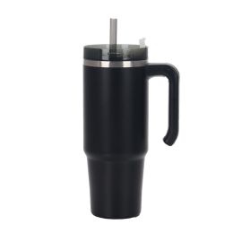 30oz 20oz Handle Vacuum Thermal Mug Beer Cup Travel Car Thermo Mug Portable Flask Coffee Stainless Steel Cups With Lid And Straw (Capacity: 890ml, Color: Black)