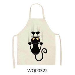 1pcs Kitchen Apron Cute Cat Printed Sleeveless Cotton Linen Aprons For Men Women Home Cleaning Tools (Color: WQ00322, size: 68x49cm)