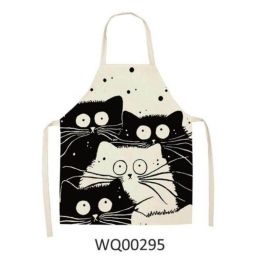 1pcs Kitchen Apron Cute Cat Printed Sleeveless Cotton Linen Aprons For Men Women Home Cleaning Tools (Color: WQ00295, size: 49x40cm)