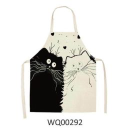 1pcs Kitchen Apron Cute Cat Printed Sleeveless Cotton Linen Aprons For Men Women Home Cleaning Tools (Color: WQ00292, size: 68x49cm)