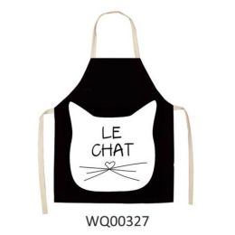 1pcs Kitchen Apron Cute Cat Printed Sleeveless Cotton Linen Aprons For Men Women Home Cleaning Tools (Color: WQ00327, size: 49x40cm)