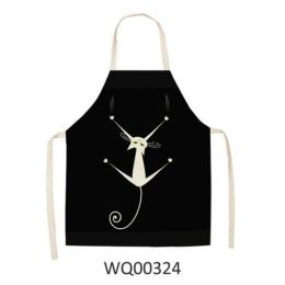 1pcs Kitchen Apron Cute Cat Printed Sleeveless Cotton Linen Aprons For Men Women Home Cleaning Tools (Color: WQ00324, size: 68x49cm)