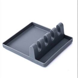 Silicone Soup Spoon Pad Spoon Spoon Holder Spatula Storage Rack Drain Pad Finishing Kitchen Tools (Color: gray)