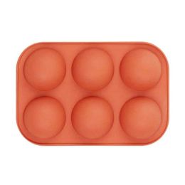 6 Holes DIY Ball Sphere Mold Silicone Cake Chocolate Candy Mould Kitchen Baking Soap Jelly Mold (Color: Brick Red, size: 1Pcs)