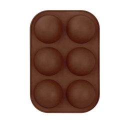 6 Holes DIY Ball Sphere Mold Silicone Cake Chocolate Candy Mould Kitchen Baking Soap Jelly Mold (Color: Brown, size: 1Pcs)