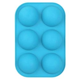 6 Holes DIY Ball Sphere Mold Silicone Cake Chocolate Candy Mould Kitchen Baking Soap Jelly Mold (Color: Blue, size: 2Pcs)