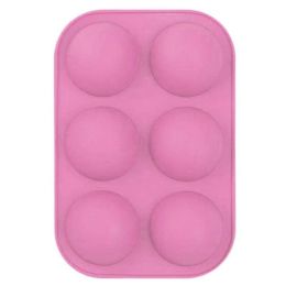 6 Holes DIY Ball Sphere Mold Silicone Cake Chocolate Candy Mould Kitchen Baking Soap Jelly Mold (Color: Pink, size: 2Pcs)