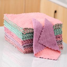 Thickened kitchen cleaning dishcloth; fish scale cloth; dish towel; disposable towel (Specifications: 15 * 22cm coral velvet rag)