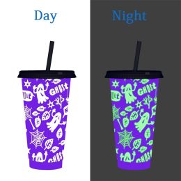 Halloween Color Changing Ghost Luminous Cups, Plastic Straw Color Changing Cups (Style: style2)