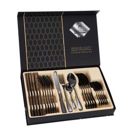 Flatware Set 24 Pieces Silverware Stainless Steel Cutlery Set Include Knife Fork Spoon Mirror Polished Dishwasher Safe (Color: Black)