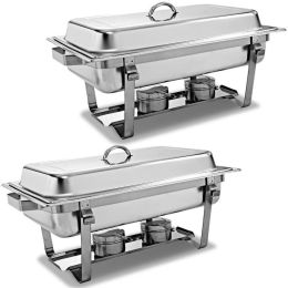 9 Quart 2 Packs Chafing Dish Chafer Dishes Buffet Set Stainless Steel Rectangular Chafing Dish Set (Color: Stainless Steel A, Type: 2 Packs)