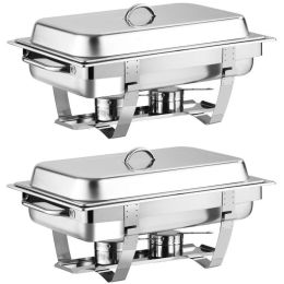 9 Quart 2 Packs Chafing Dish Chafer Dishes Buffet Set Stainless Steel Rectangular Chafing Dish Set (Color: Stainless Steel B, Type: 2 Packs)