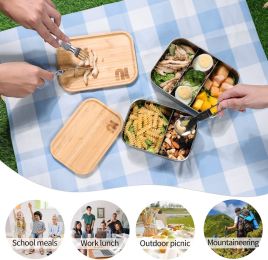 NICELOCK 18/8 Stainless Steel Bento Box With Bamboo Lid Healthy Lunch Box Food Containers Food Storage Benton Box For Office;  Outdoor;  School (Capacity: 1200ml)
