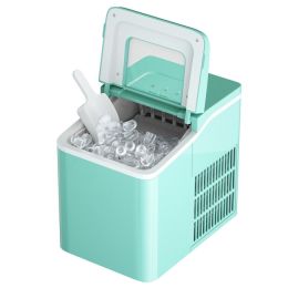 26lbs/24h Portable Countertop Ice Maker Machine with Scoop (Color: green)