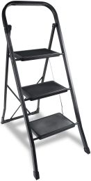 Step Ladder, Folding Step Stool with Wide Anti-Slip Pedal, 330 lbs Sturdy Steel Ladder, Black (size: 2.5'')