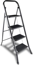 Step Ladder, Folding Step Stool with Wide Anti-Slip Pedal, 330 lbs Sturdy Steel Ladder, Black (size: 3.5'')