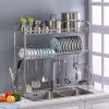 Over Sink Dish Rack, 2 Tier Stainless Steel Dish Rack Rustproof Durable Above Kitchen Sink Shelf Dish Drainer, Silver